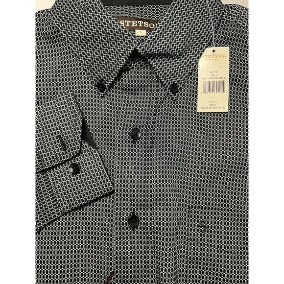 Stetson Mens Black & White Checkered Button-Down Long Sleeve Shirt L 100% Cotton - Picture 1 of 6